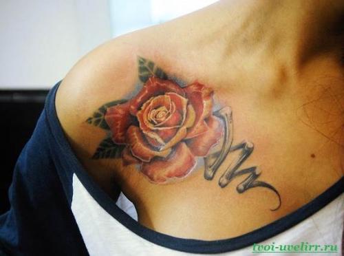 Тату роз на ключице. Цвета и значение татуировки роза 19