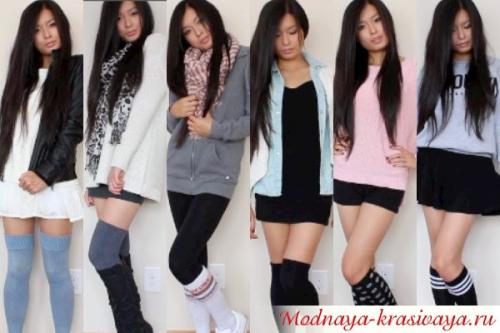 Гольфы выше колена с чем носить. Фото-образы для городских модниц