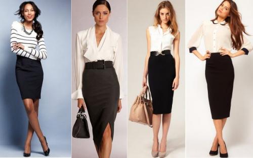 Юбка карандаш в вертикальную полоску черно-белая с чем носить. Варианты и модели: