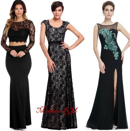 Как украсить черное платье с длинным рукавом. Длинное вечернее платье «в пол»: кружевное и не только