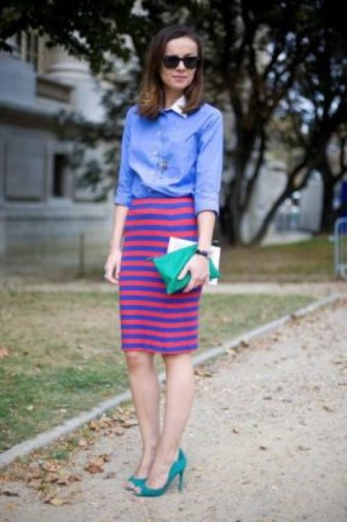 Юбка в синюю полоску. Юбка в полоску в женском гардеробе