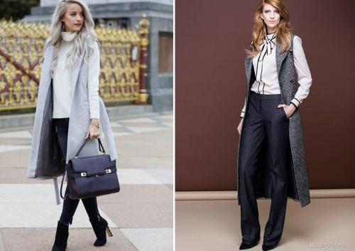 С чем носить удлиненный жилет зимой 2019 фото модные луки