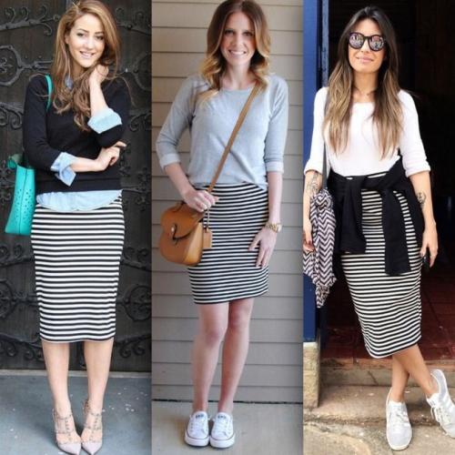Юбка карандаш в вертикальную полоску с чем носить. С чем носить полосатую юбку-карандаш