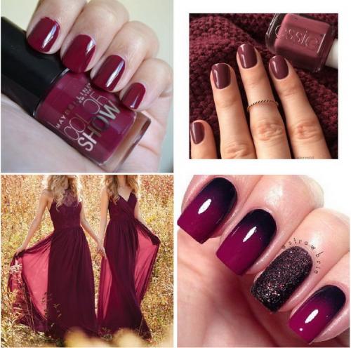 Маникюр под бордовое платье. Маникюр к бордовому платью