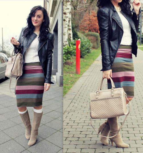 Юбка карандаш в вертикальную полоску с чем носить. С чем носить полосатую юбку-карандаш