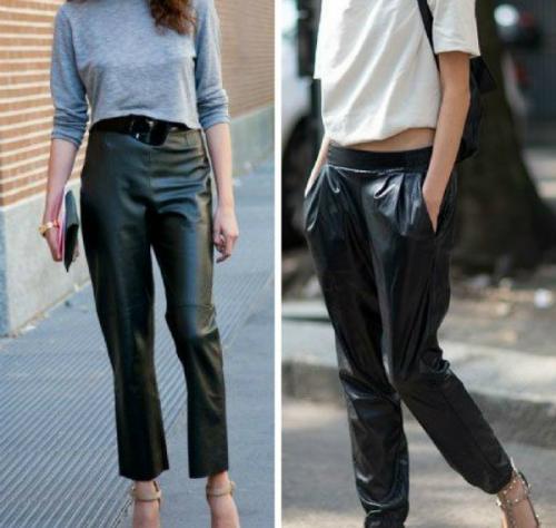 Кожаные брюки и замшевая обувь. Разновидности моделей