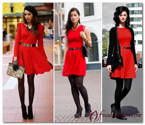 Какие колготки одеть под красное платье? Удачные эксперименты