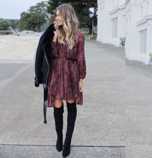 Платье с сапогами на корпоратив. Миссия выполнима: 8 образов с легкими платьями и сапогами