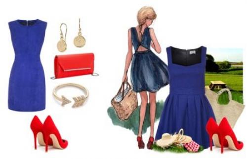 Красное платье черные туфли. Модели и длина платья 04