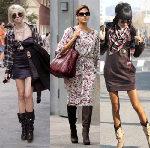 Платье с сапогами без каблука. Какие сапоги подходят к платью