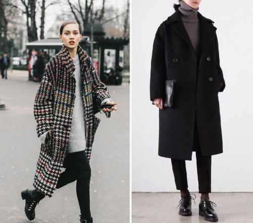 Черное пальто оверсайз женское с чем носить