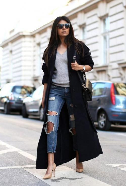 Рваные джинсы с капроновыми колготками. 15 способов носить рваные джинсы зимой