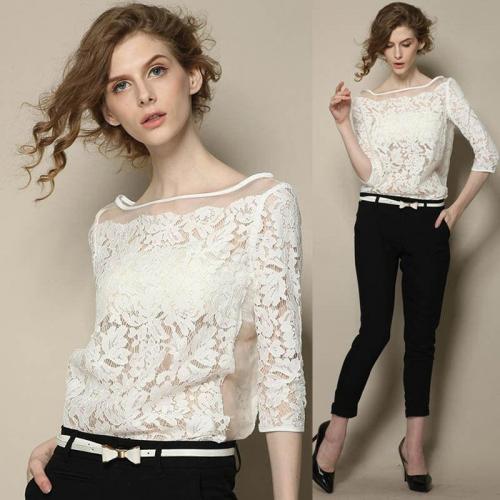 Кружевная блузка 2022 Белая или Черная с Баской. Цветовые акценты: контрасты и сочетания 03