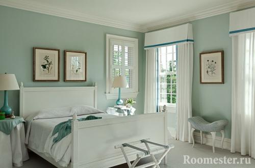 Мятный цвет в интерьере сочетание. Нежная спальня