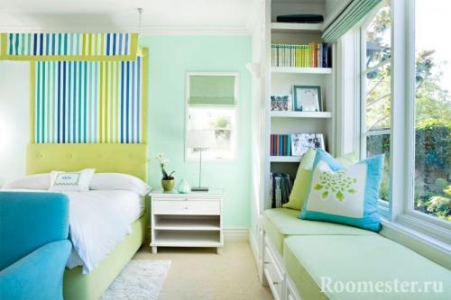 Мятный цвет в интерьере сочетание. Нежная спальня