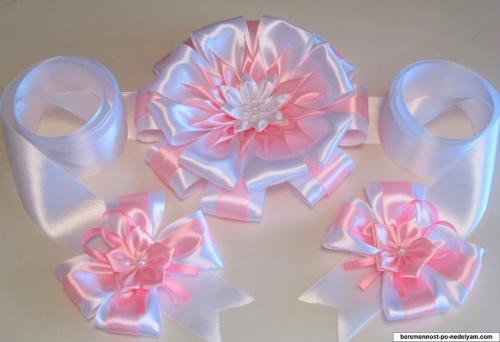 Как прикрепить атласную ленту к шапочке для девочки. Вынос ребенка из роддома – украшения для детского душа