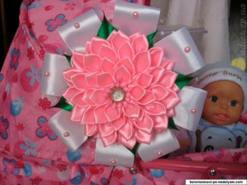 Как прикрепить атласную ленту к шапочке для девочки. Вынос ребенка из роддома – украшения для детского душа