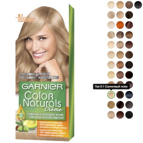 Краска для волос Garnier Color Naturals creme. Палитра краски Garnier Color Naturals creme