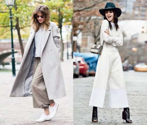 С чем носить широкие штаны. Удачные образы с широкими брюками