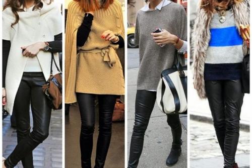 С чем носить кожаные леггинсы зимой. Модные зимние образы с кожаными леггинсами