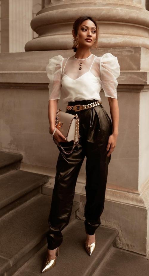 С чем носить Кожаные брюки в 2021. Хит! 2021 Кожаные брюки: купить и носить! 03