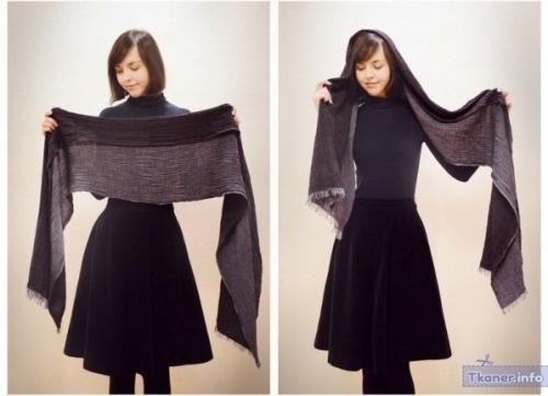 Как завязать палантин на шее и голове. Как носить палантин на голове с курткой 07