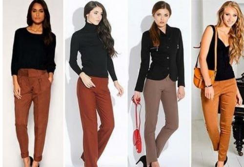 В чем отличие вечернего образа с темно-коричневыми бархатными брюками от делового. Как и с чем носить брюки коричневого цвета?