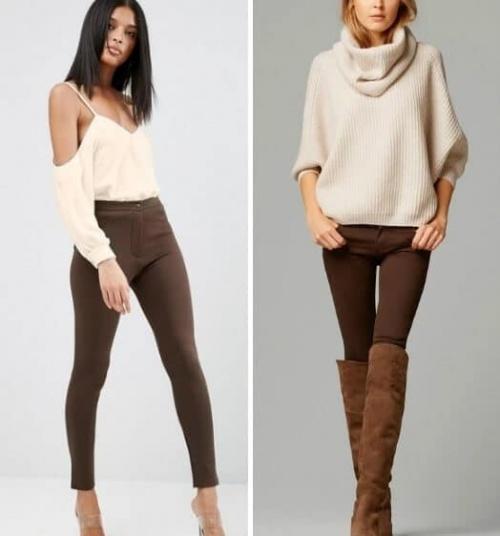 В чем отличие вечернего образа с темно-коричневыми бархатными брюками от делового. Как и с чем носить брюки коричневого цвета?