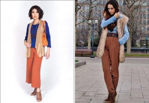 В чем отличие вечернего образа с темно-коричневыми бархатными брюками от делового. Как и с чем носить брюки коричневого цвета?