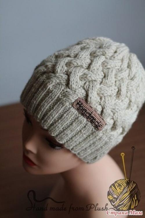 Объемная шапка с отворотом спицами. Шапка спицами, подборка
