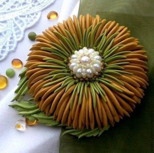 Цветы из кожи на сумку. 