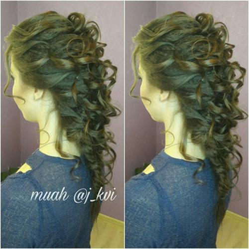 Вечерняя прическа греческая коса, длина волос до Лопаток. 01