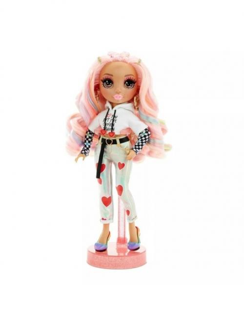 Кукла Киа харт со светло - карими глазами, длинными волнистыми розовыми волосами с голубыми локонами. 03