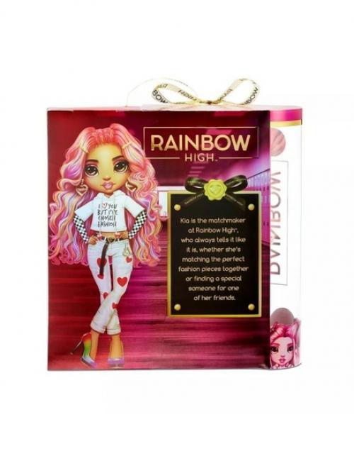 Кукла Киа харт со светло - карими глазами, длинными волнистыми розовыми волосами с голубыми локонами. 01