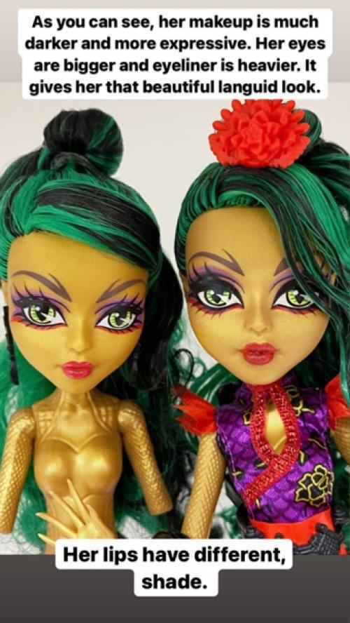 Сравнение прототипа с промо фотографий джинафаер лонг Gloom and Bloom с итоговой куклой. 03