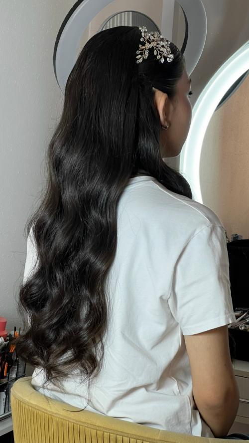 Свадебный макияж + собранная прическа с элементами крупных локонов. 07