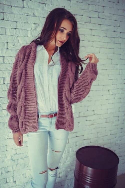 Кардиган крупной вязки из полушерсти. 01