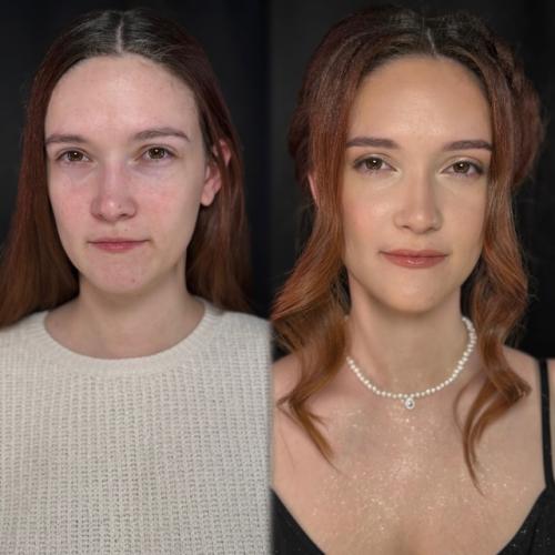 Нежная прическа и макияж - это стильный и женственный образ, который подчеркивает естественную красоту и создает романтичный и утонченный вид. 02