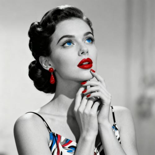 Черно-белый портрет молодой женщины крупным планом в винтажном стиле.  